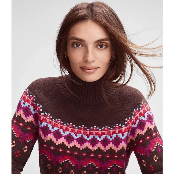 NWT Lou & Grey Fair Isle Pullover Mock Neck Sweater Brown Womens Size Small S - Picture 4 of 13